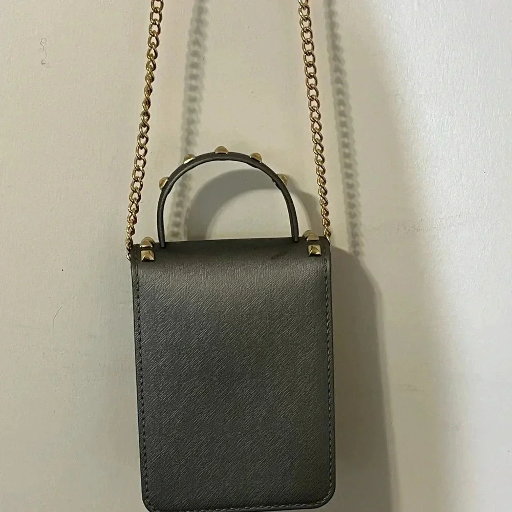 Grey crossbody with gold studs gives a sassy stylish look for a night out - Picture 5 of 11